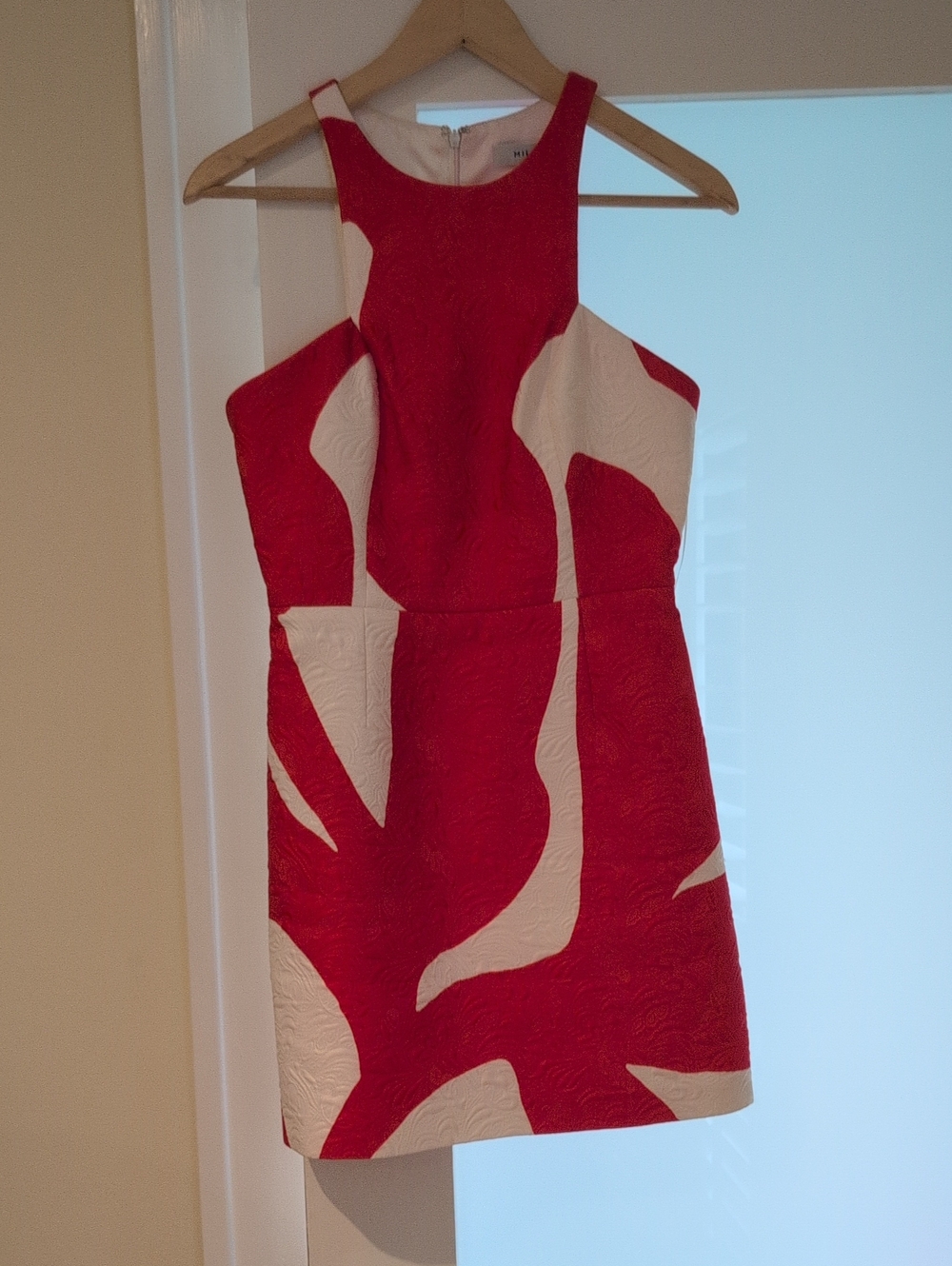 Milly Red and White Abstract Cutout Mini Dress
